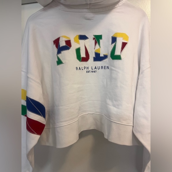 Polo Ralph Lauren  Cropped Fleece Hoodie White  Women’s Size MD - Picture 2 of 4